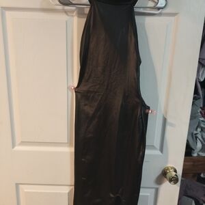 Chic Black Faux Leather Backless Dress